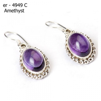 Purple amethyst cute design pure silver drop earrings